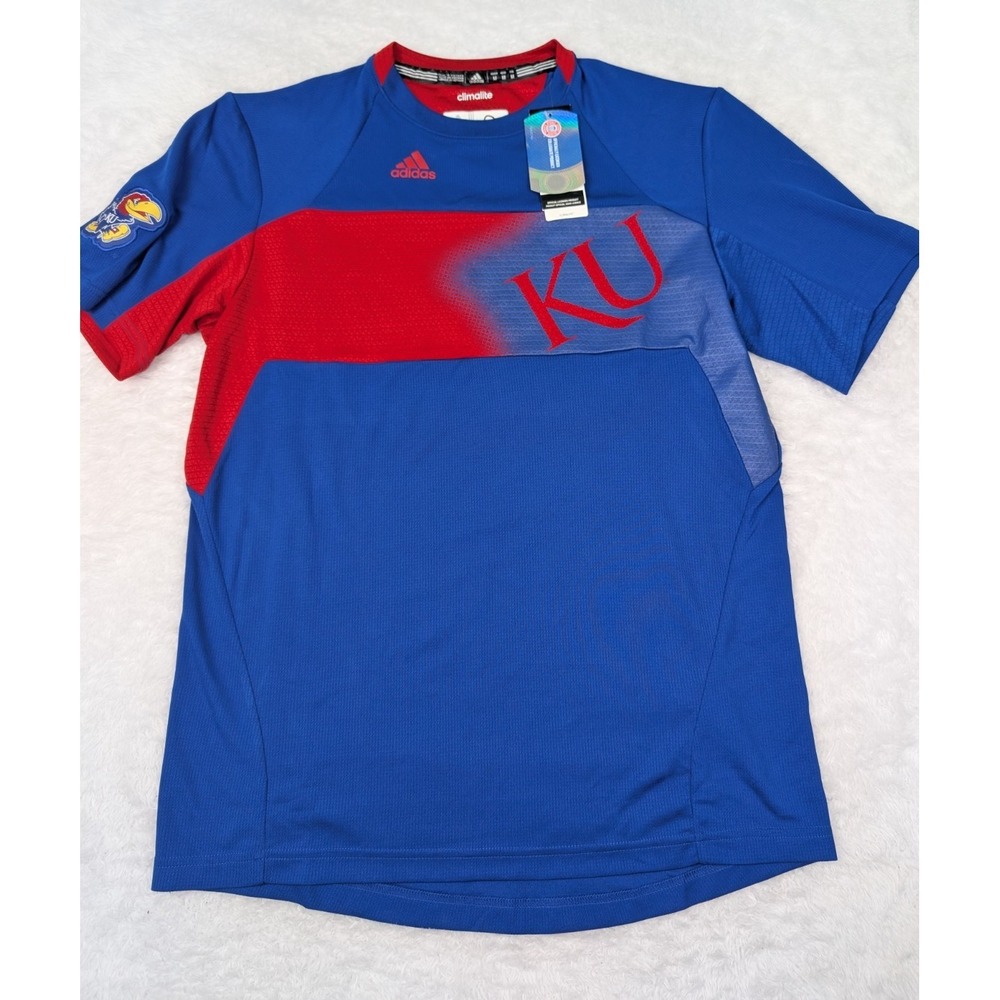 Adidas Kansas Jayhawks Climalite Shirt Size M Blue/Red Short Sleeve New!